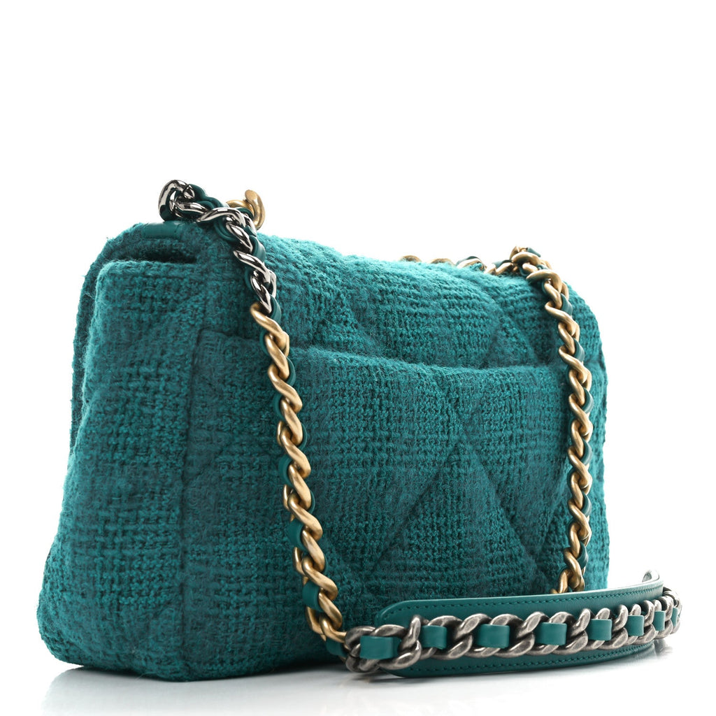 Tweed Quilted Medium Chanel 19 Flap Green