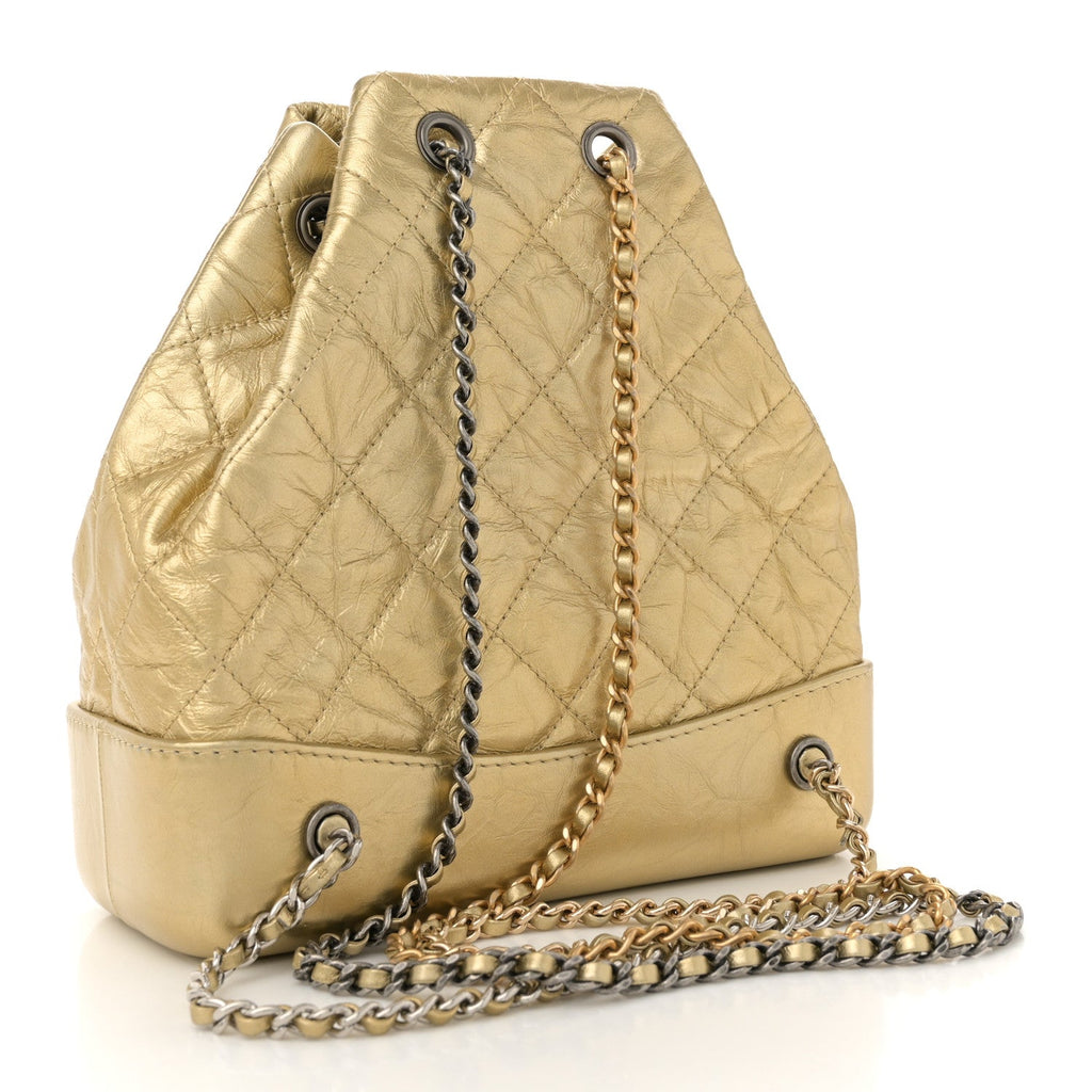 Metallic Lambskin Small Quilted Gabrielle Backpack Gold