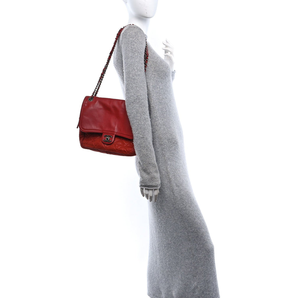 Iridescent Calfskin Medium In the Mix Flap Red