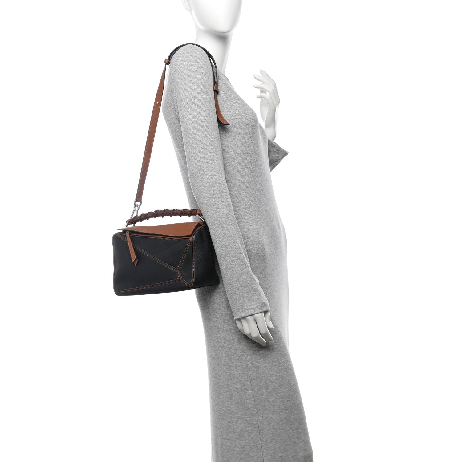 Calfskin Small Craft Puzzle Bag Tan Black