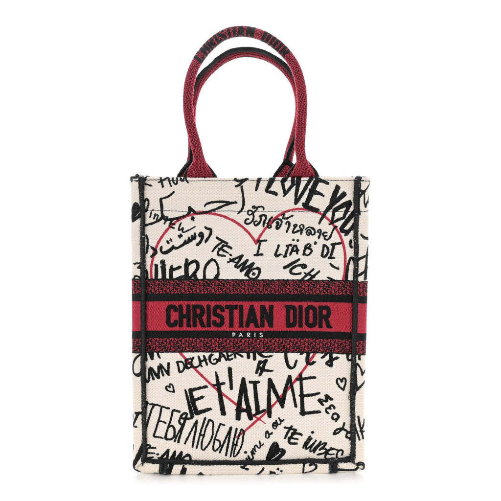 Canvas Embroidered Vertical Dioramour Graffiti Book Tote Latte Multicolor