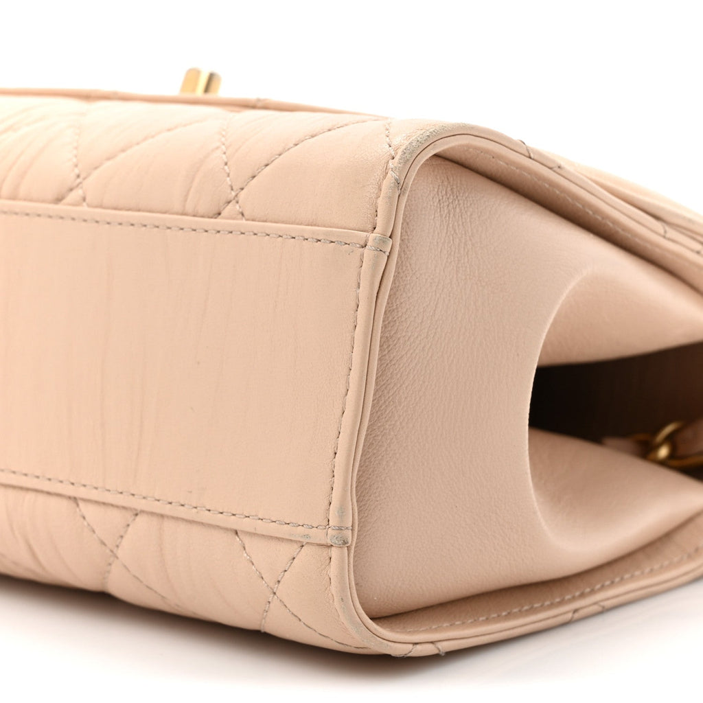 Crumpled Lambskin Quilted Small CC Links Top Handle Flap Beige
