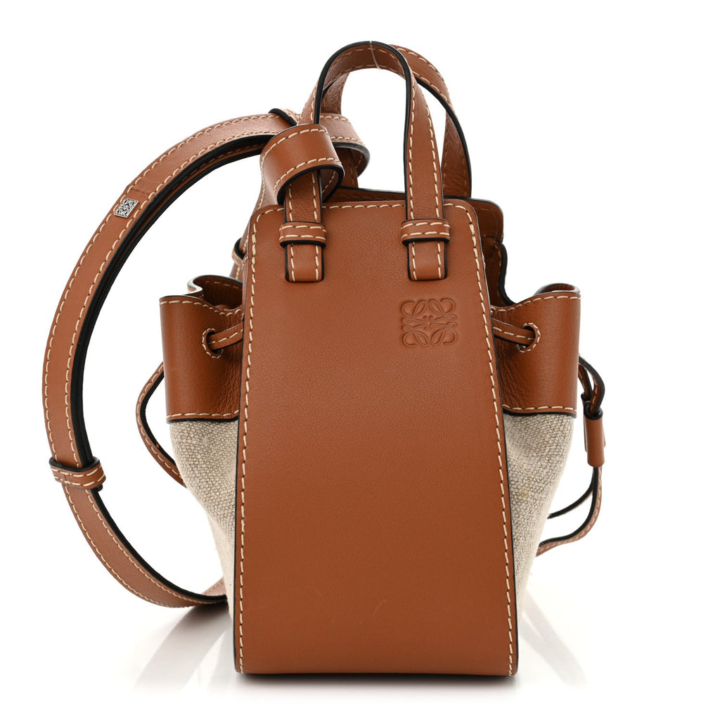 Calfskin Canvas Mini Hammock Shoulder Bag Natural Tan