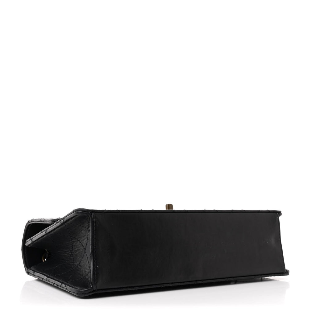 Calfskin Stitched Medium Single Flap Black