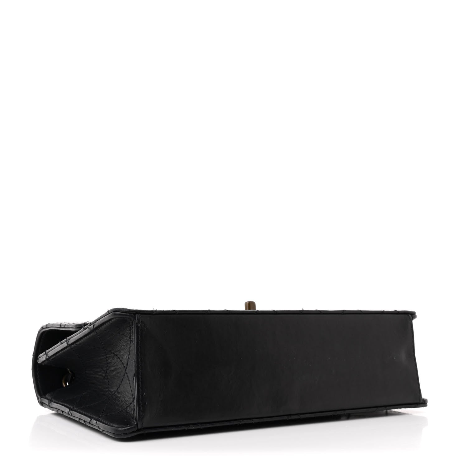 Calfskin Stitched Medium Single Flap Black