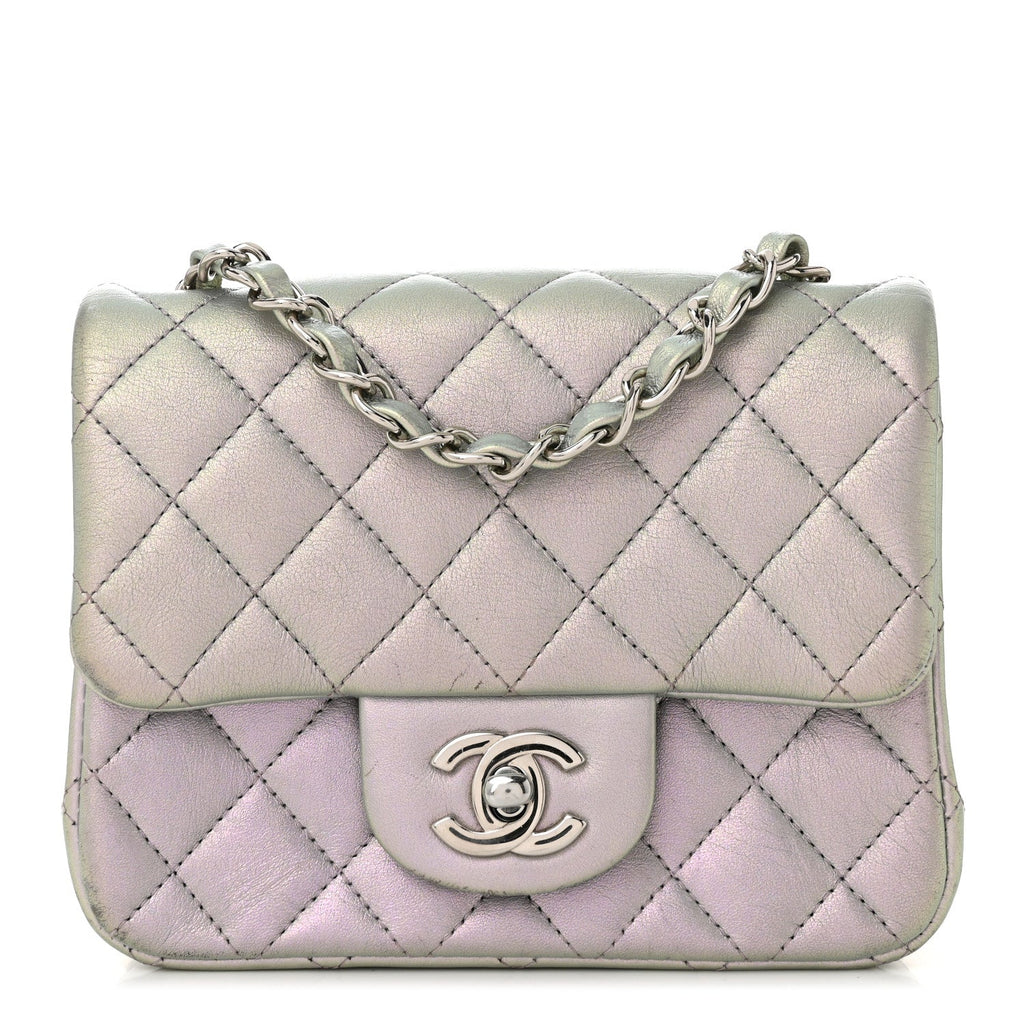 Iridescent Lambskin Quilted Mini Square Flap Light Purple