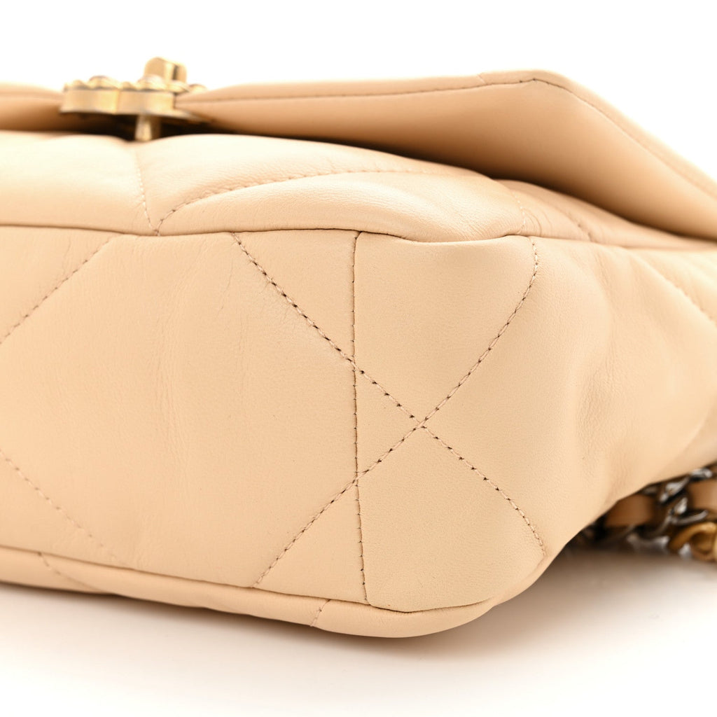 Shiny Goatskin Quilted Medium Chanel 19 Flap Beige