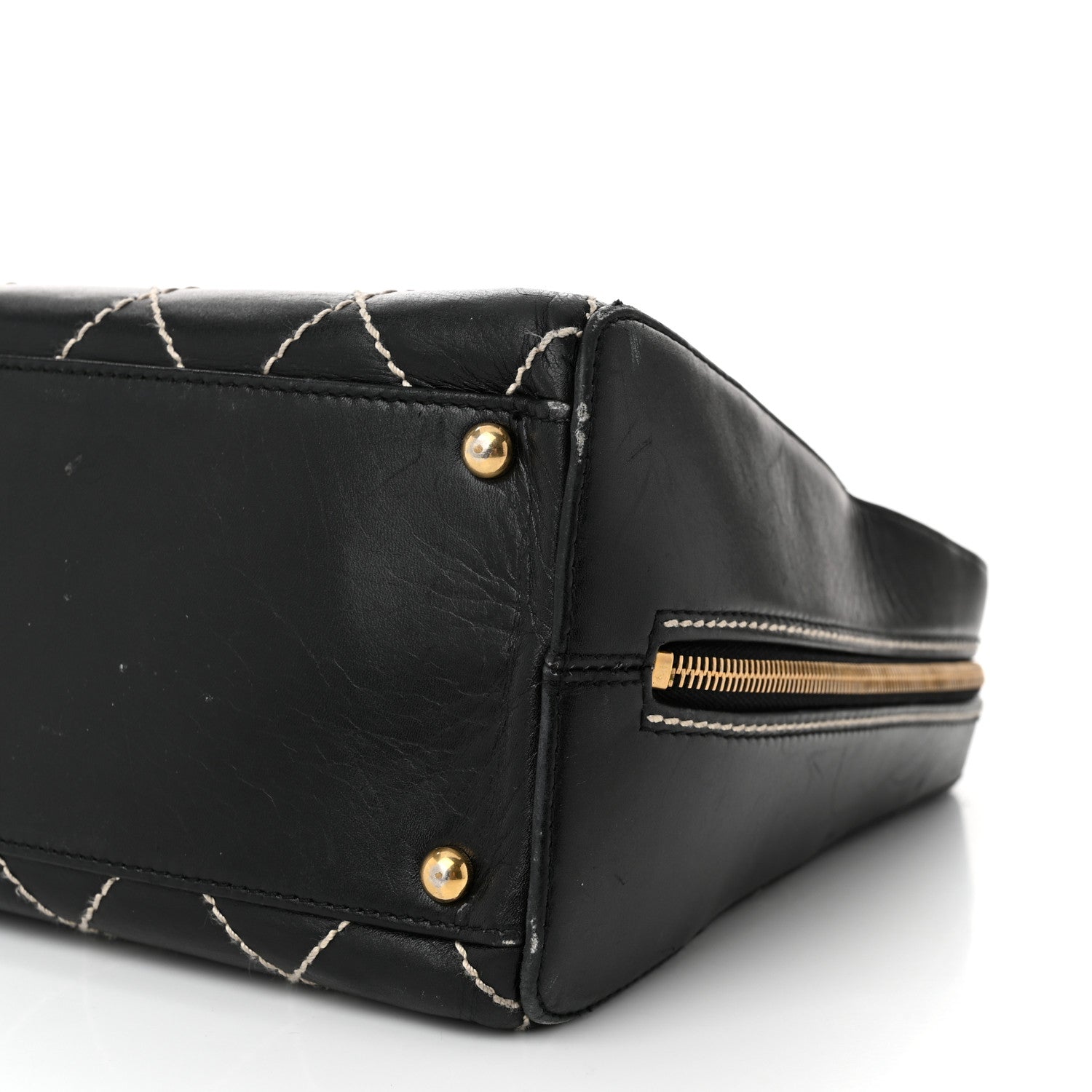 Calfskin Contrast Stitch Surpique Black