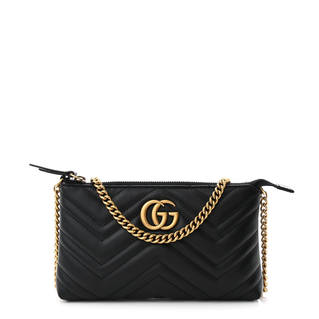 Calfskin Matelasse Mini GG Marmont Chain Bag Black