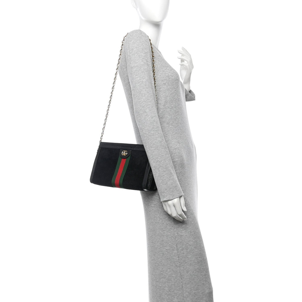 Suede Patent GG Web Small Ophidia Chain Shoulder Bag Black