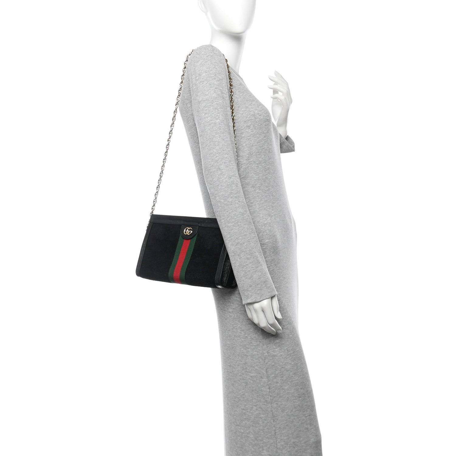 Suede Patent GG Web Small Ophidia Chain Shoulder Bag Black