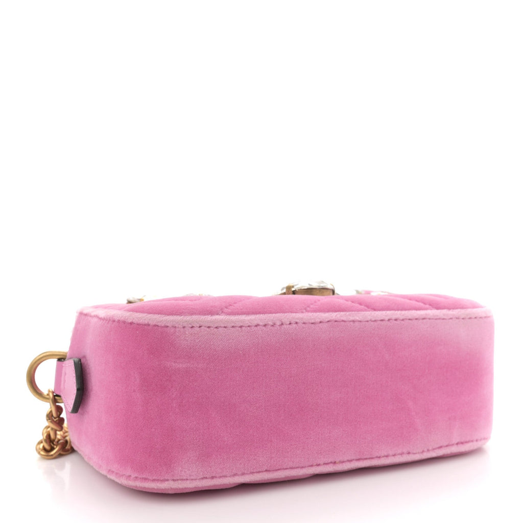 Velvet Matelasse Marquise Crystals Mini GG Marmont Chain Shoulder Bag Malva