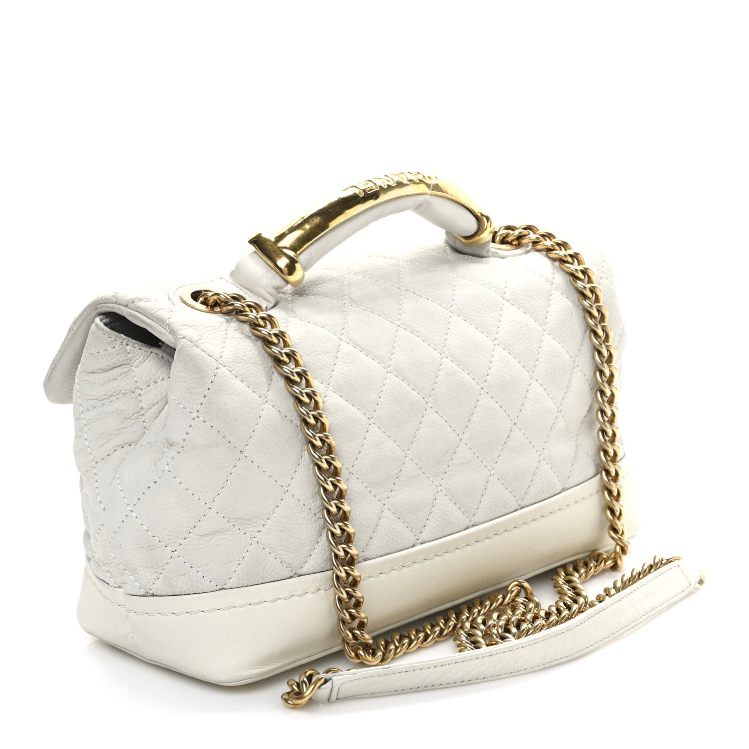 Iridescent Caviar Quilted Medium Globe Trotter Flap White