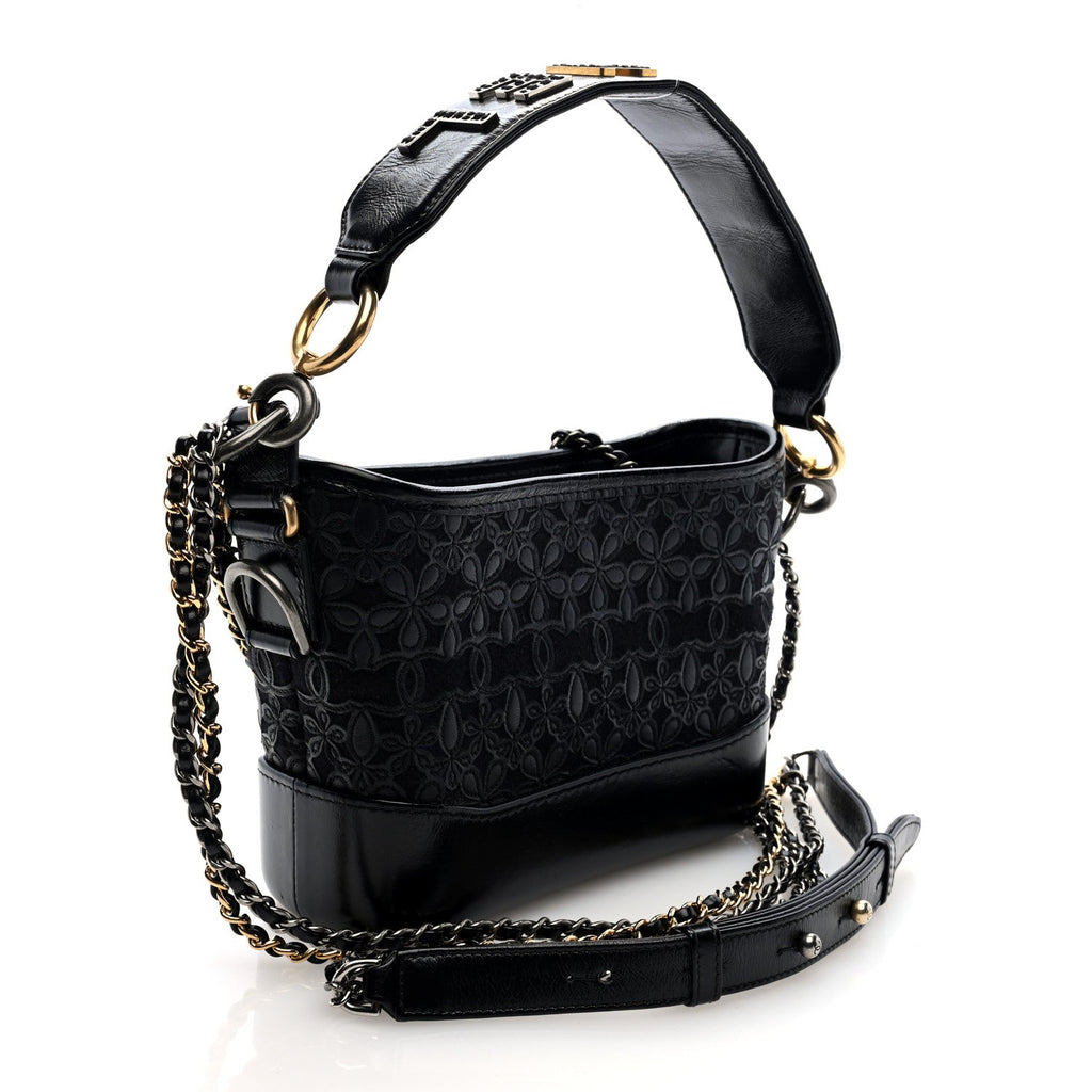 Calfskin Wool Felt Embossed Small Gabrielle Logo Hobo Black