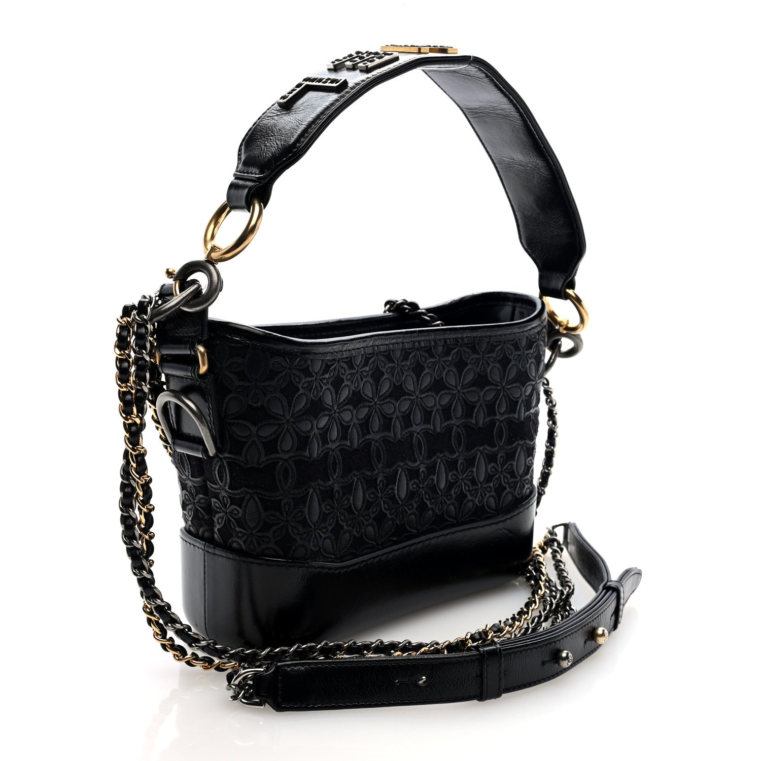 Calfskin Wool Felt Embossed Small Gabrielle Logo Hobo Black