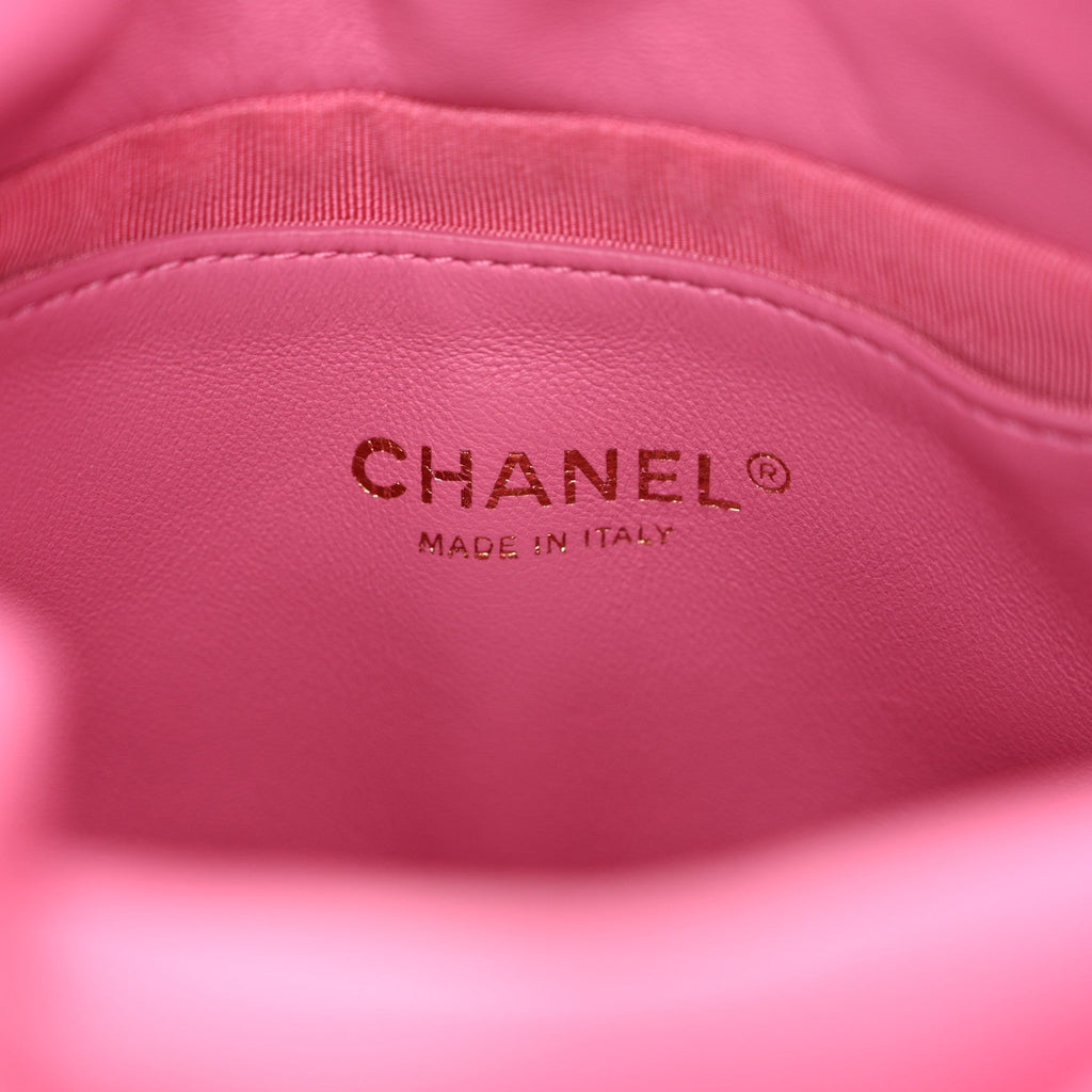 Calfskin Small CC Chain Bucket Drawstring Bag Pink