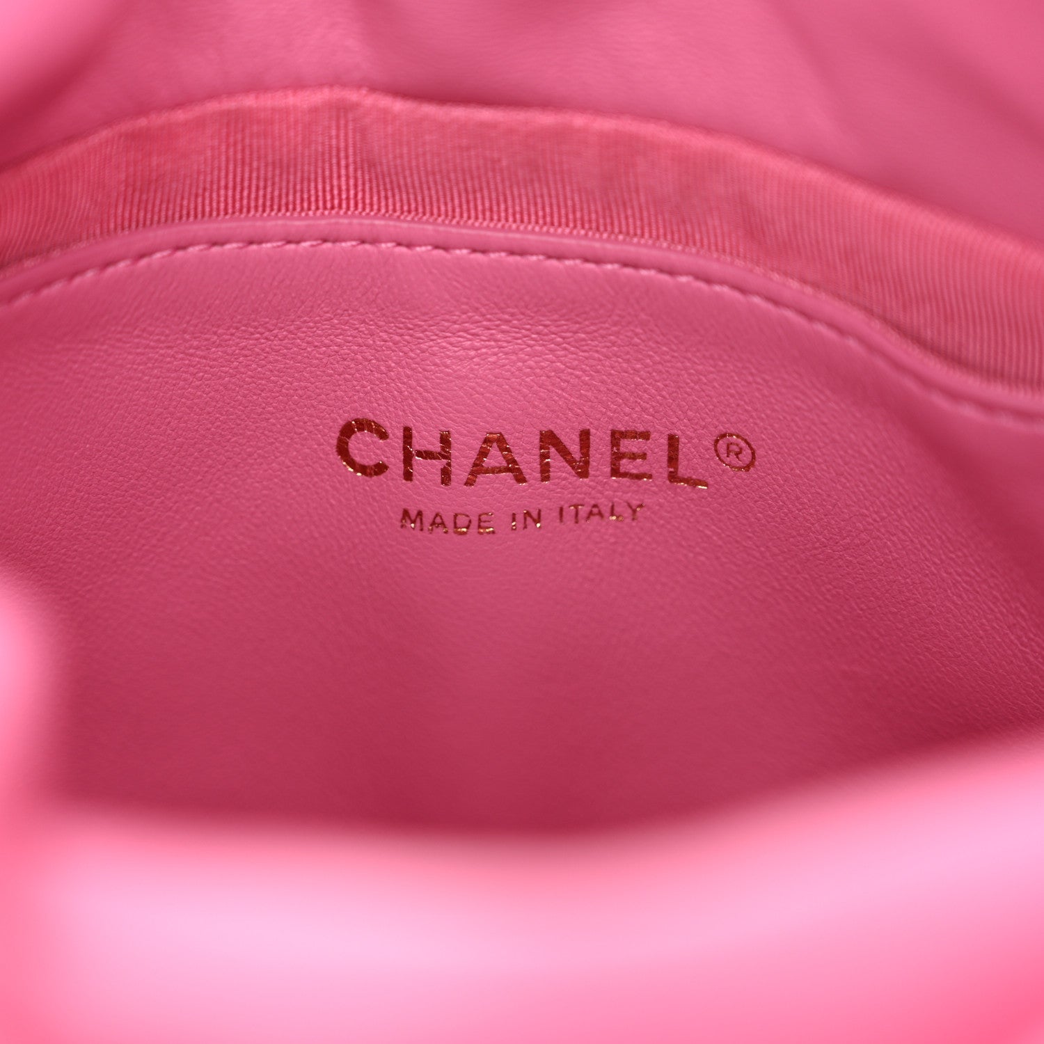 Calfskin Small CC Chain Bucket Drawstring Bag Pink