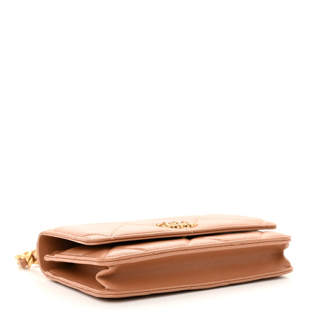 Lambskin Quilted Chanel 19 Wallet On Chain WOC Brown
