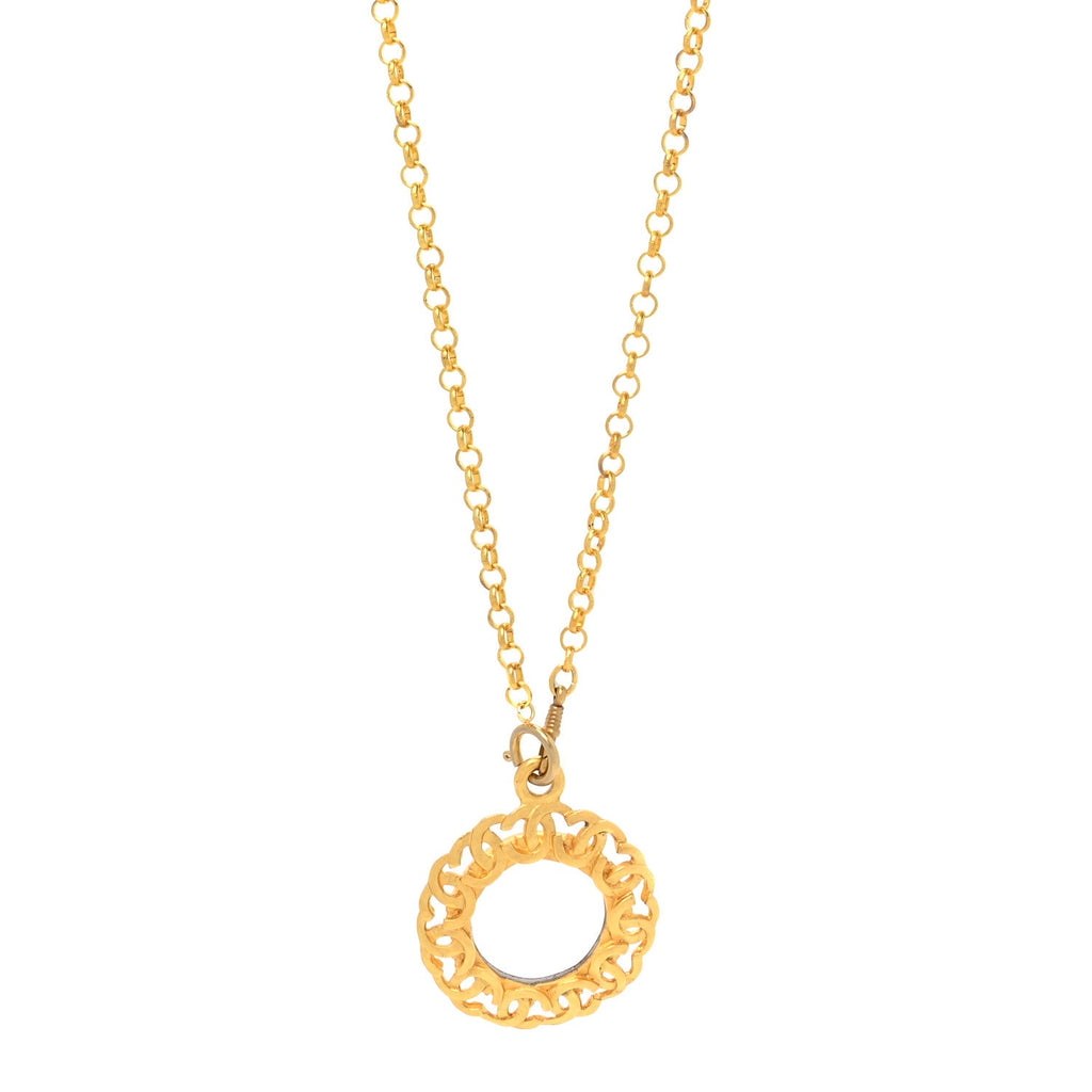 Metal Magnifying Glass CC Chain Pendant Necklace Gold