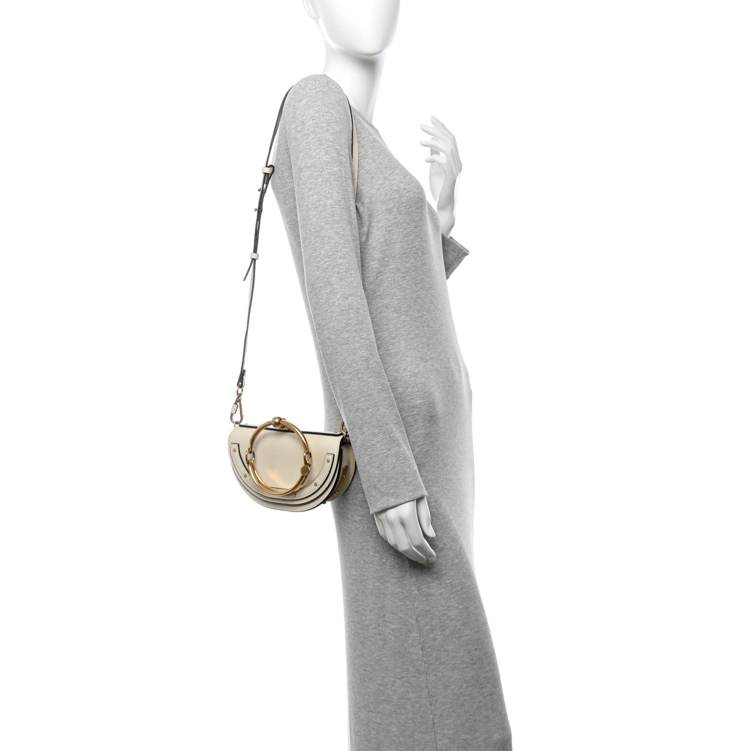 Calfskin Small Nile Bracelet Minaudiere Bag Off White