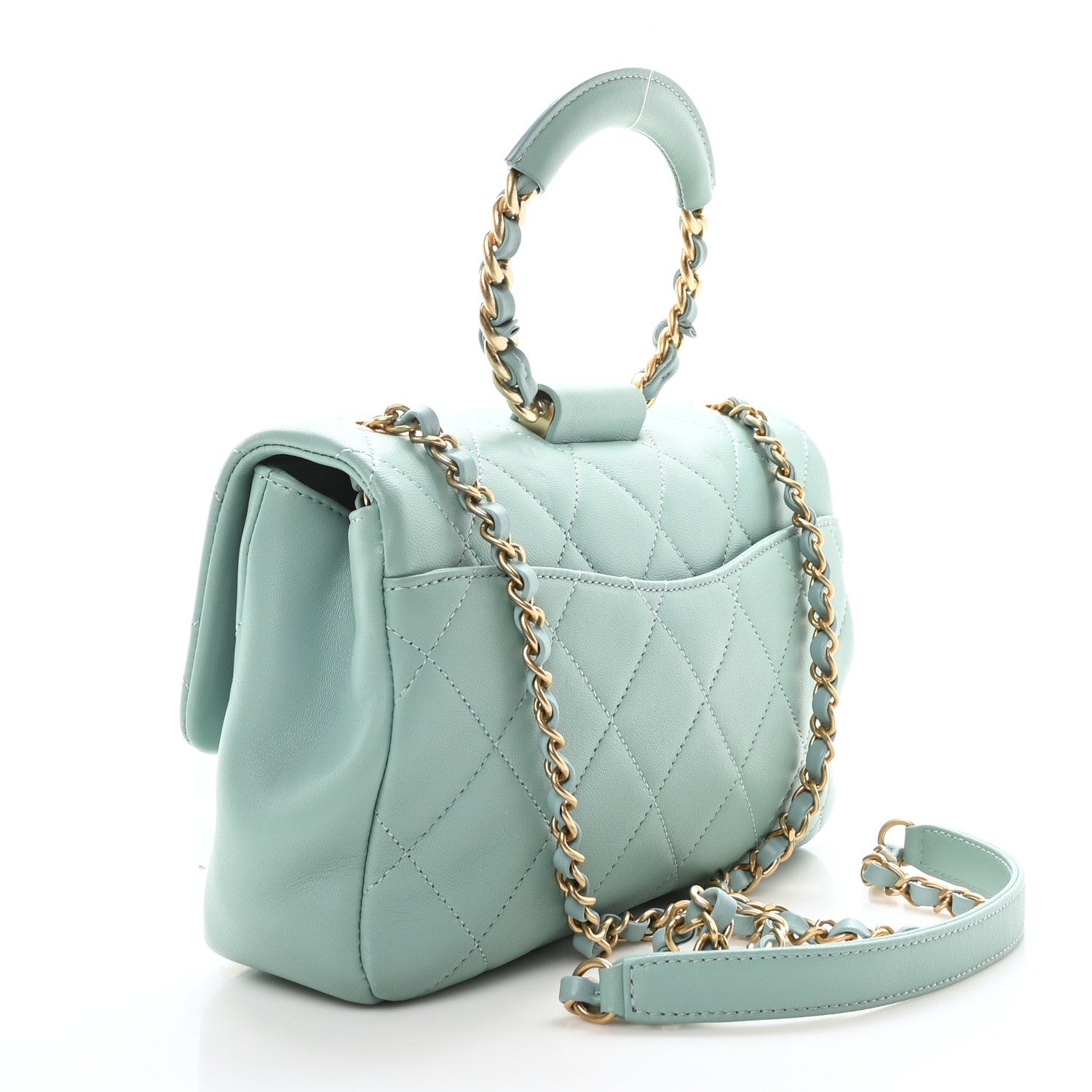 Lambskin Quilted Medium In The Loop Handle Flap Bag Light Blue