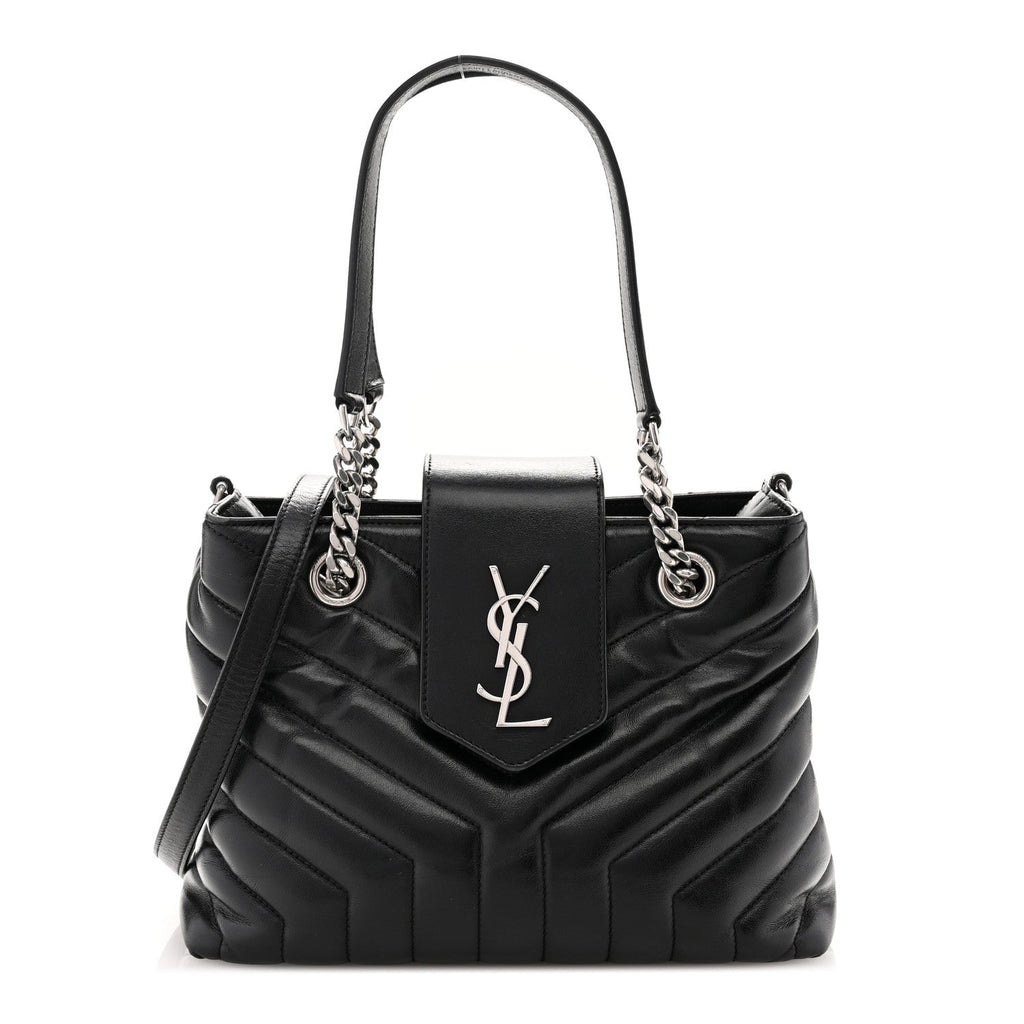 Calfskin Y Quilted Monogram Small Loulou Shopper Black