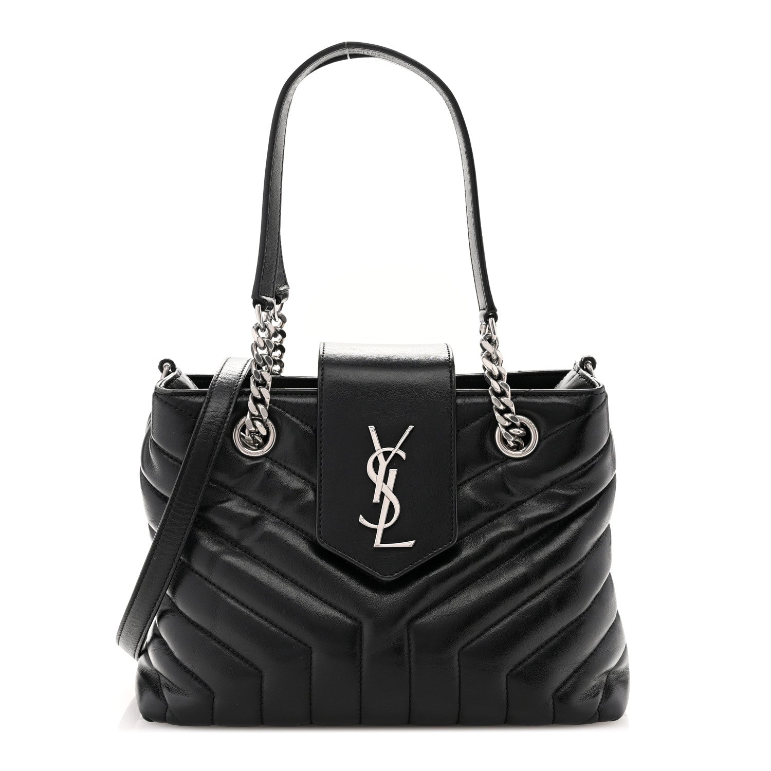 Calfskin Y Quilted Monogram Small Loulou Shopper Black