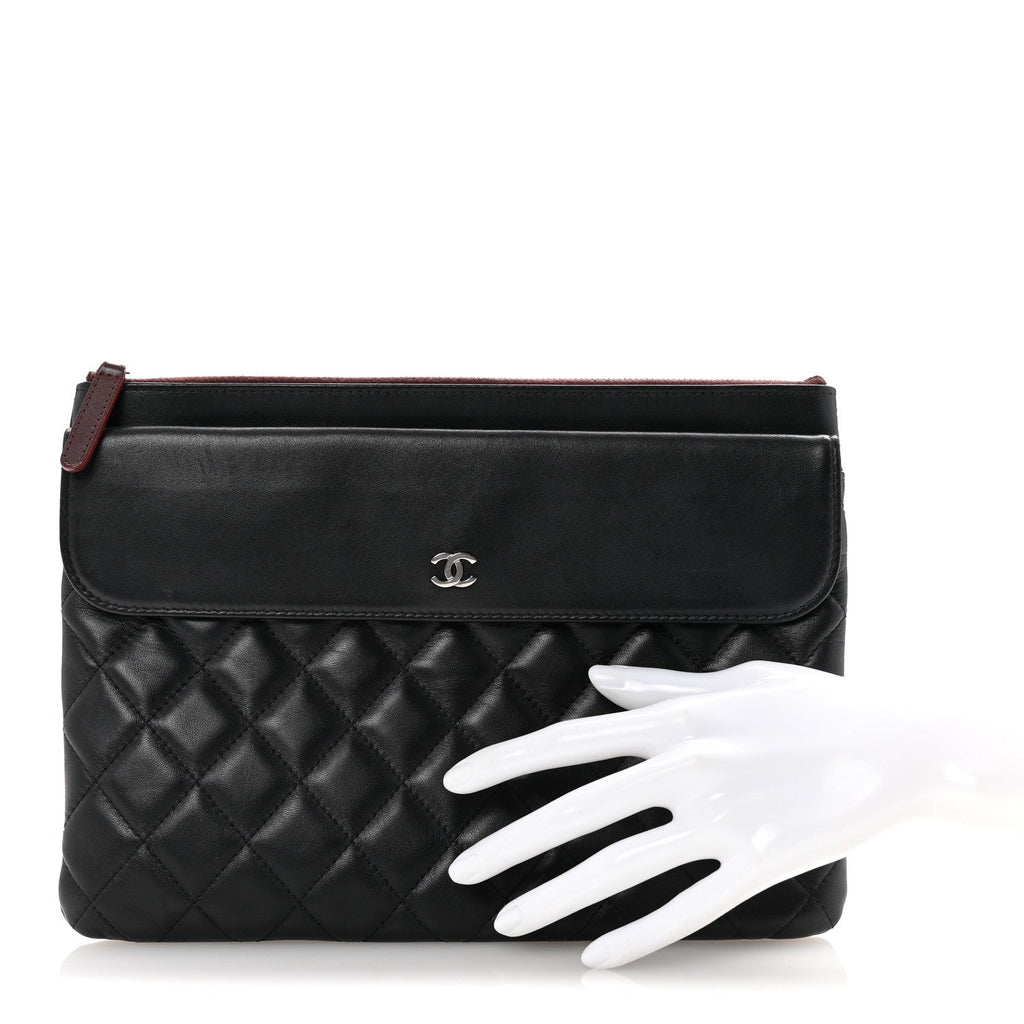 Lambskin Quilted Medium Flap Cosmetic Case Black