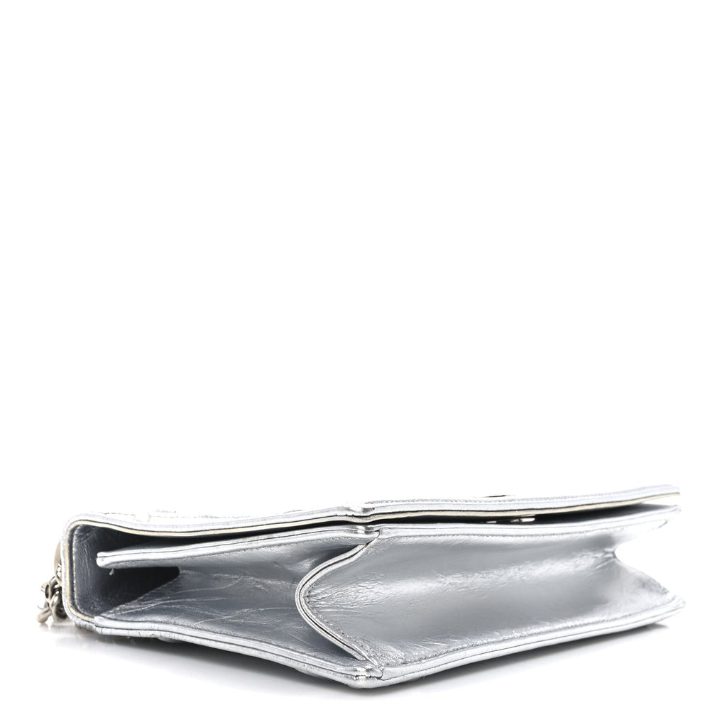 Metallic Crinkled Lambskin Medium Diorama Flap Bag Silver