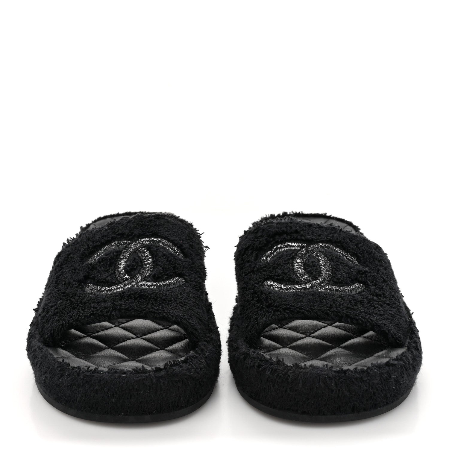 Terry Cloth Lambskin CC Sandals 36 Black