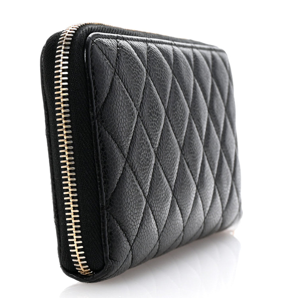 Caviar Quilted Large Gusset Zip Around Wallet Black