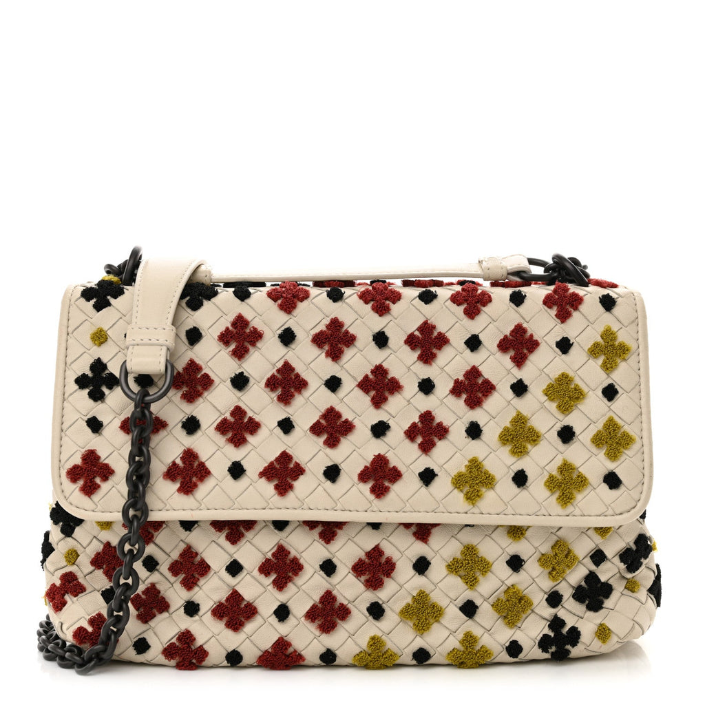 Nappa Intrecciato Embroidered Mosaic Olimpia Shoulder Bag White Multicolor