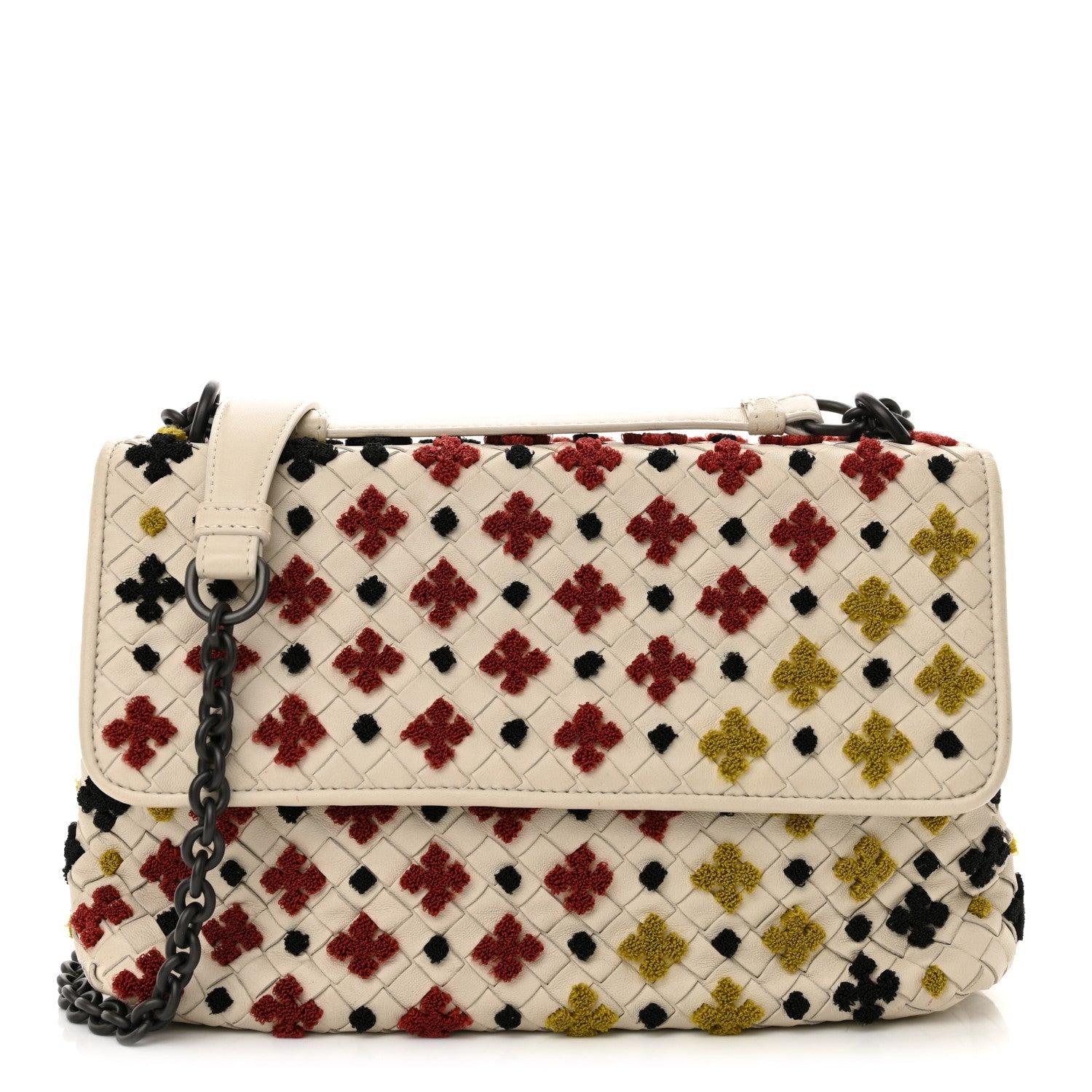 Nappa Intrecciato Embroidered Mosaic Olimpia Shoulder Bag White Multicolor