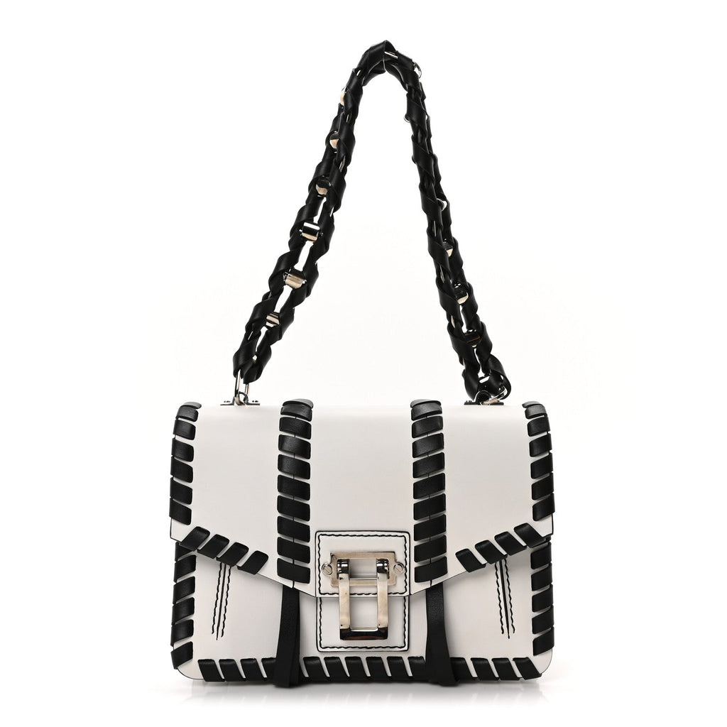 Calfskin Hava Whipstitch Shoulder Bag White Black