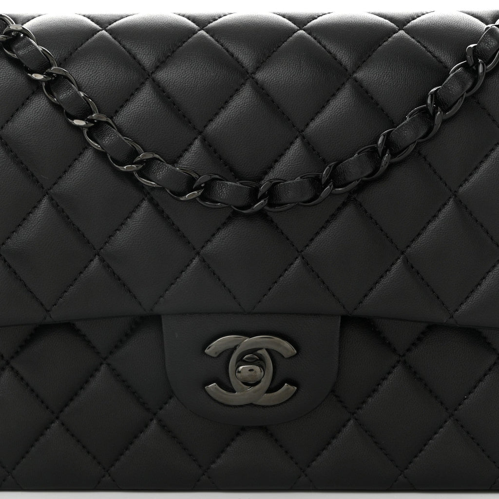 Lambskin Quilted Medium Double Flap So Black
