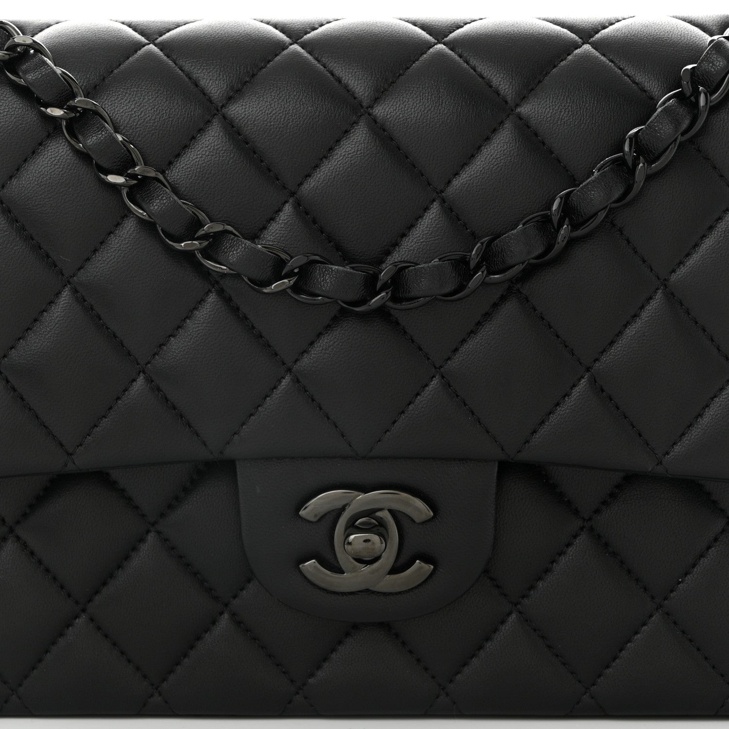 Lambskin Quilted Medium Double Flap So Black