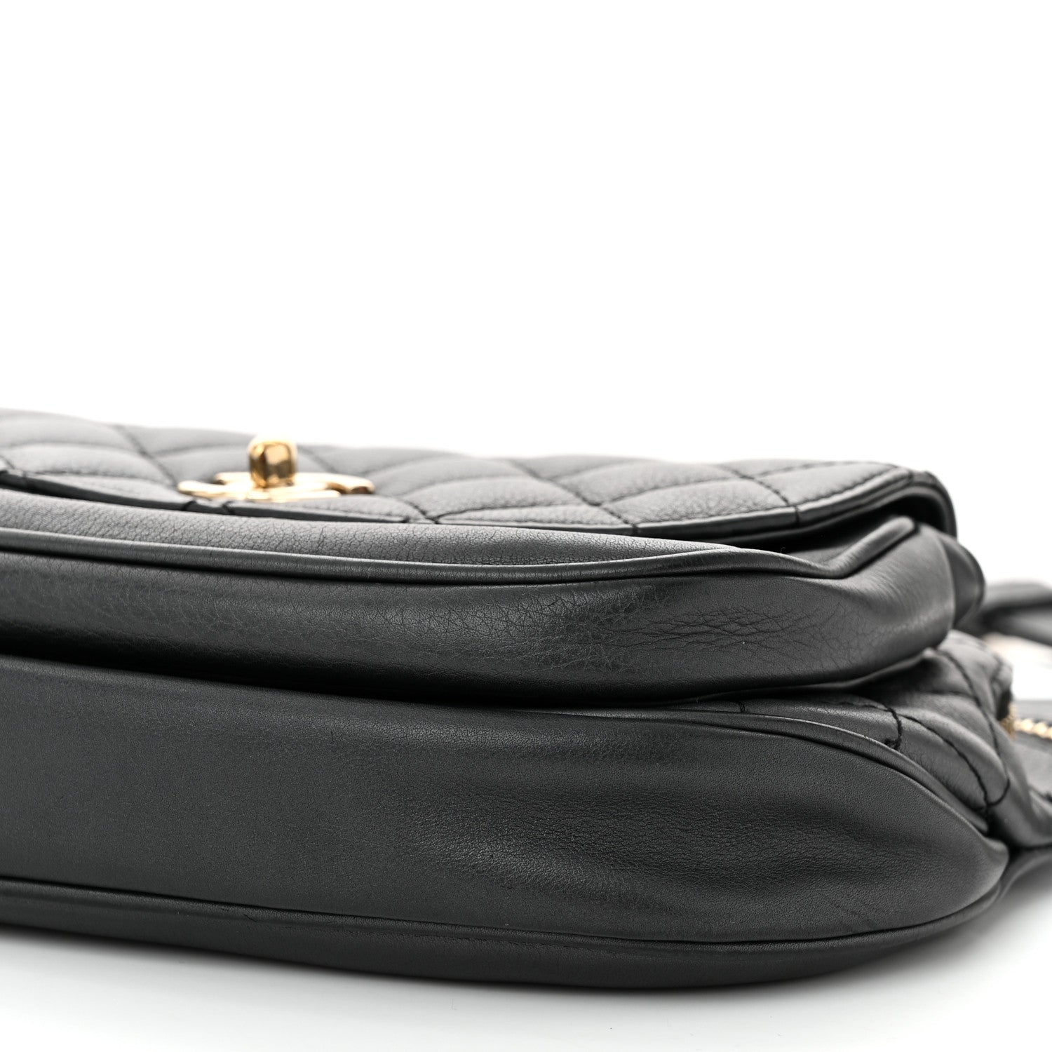 Calfskin Flap Chain Waist Bag Black