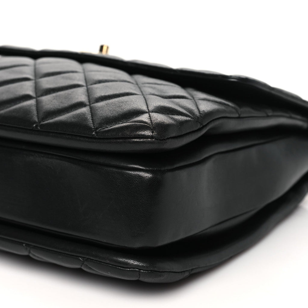 Lambskin Quilted Large Trendy CC Dual Handle Flap Bag Black