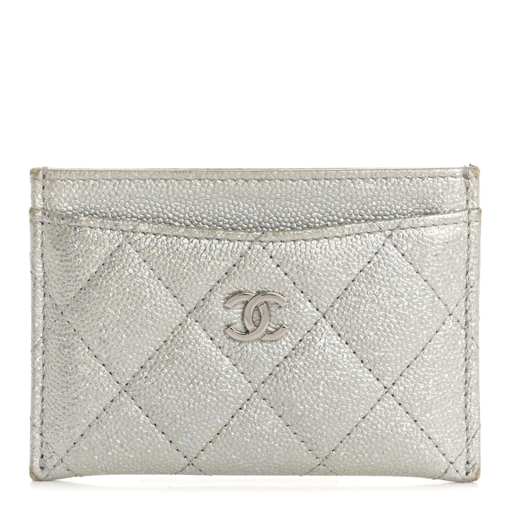 Glittered Metallic Caviar Quilted  Holder Silver