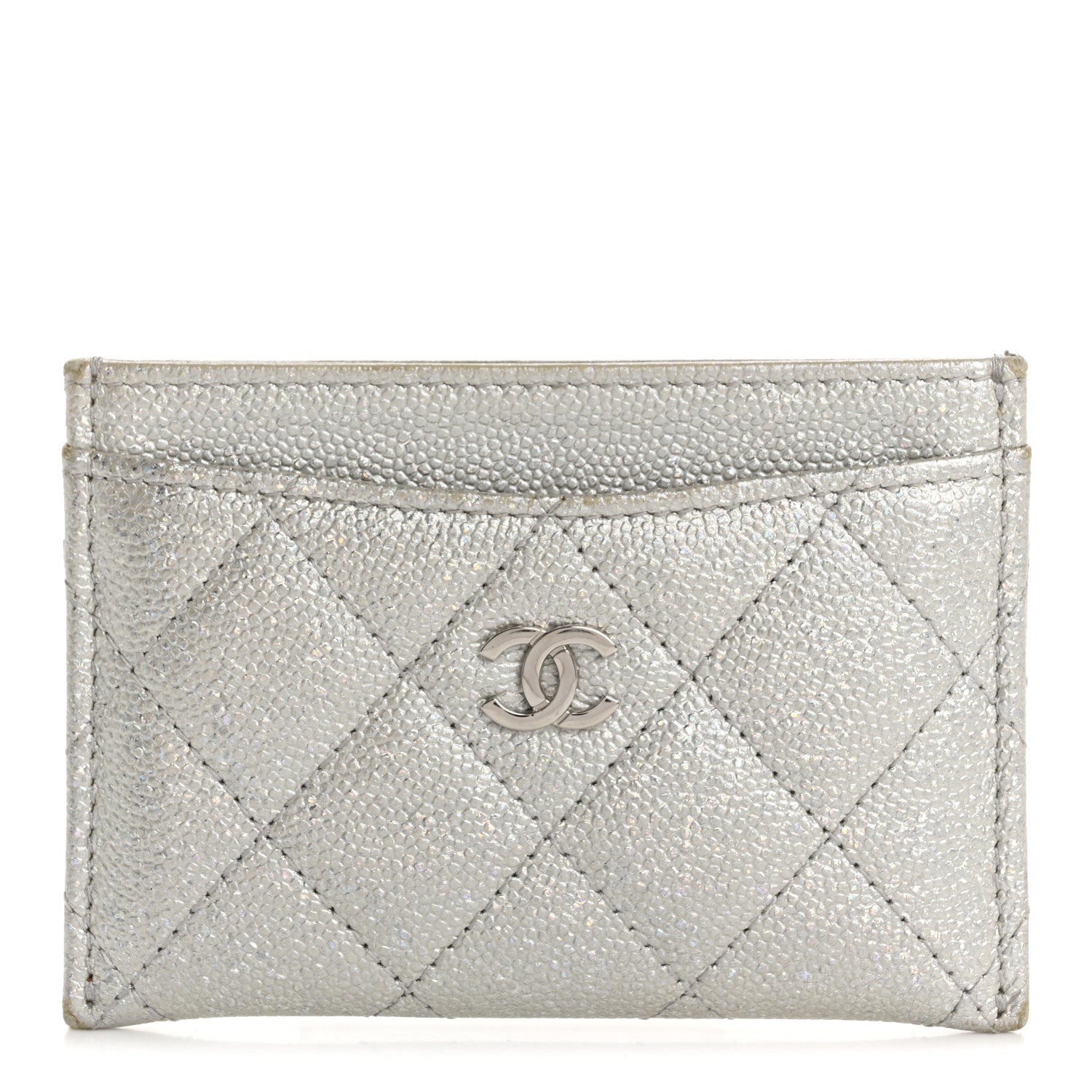 Glittered Metallic Caviar Quilted  Holder Silver