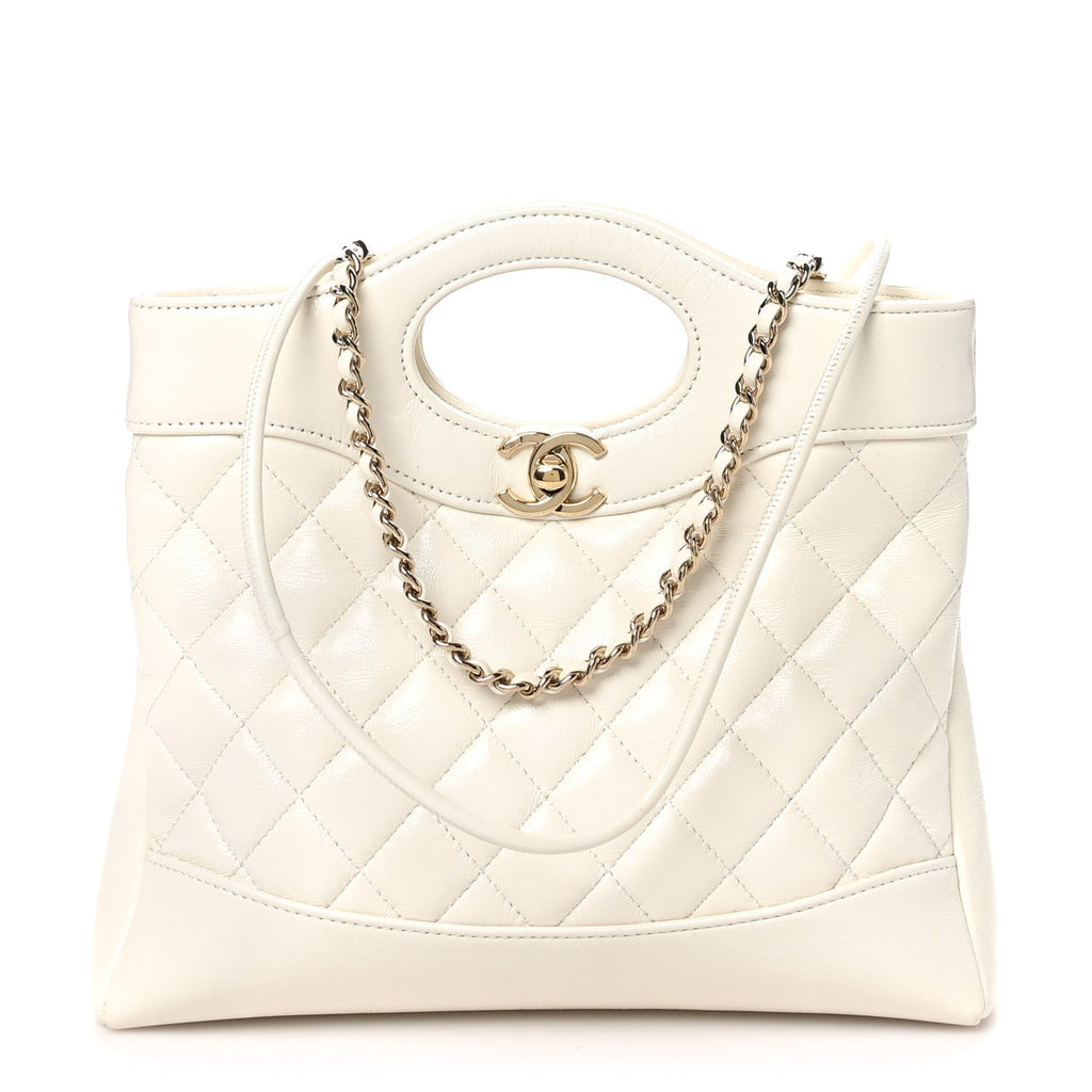 Shiny Lambskin Quilted Mini 31 Shopping Bag White