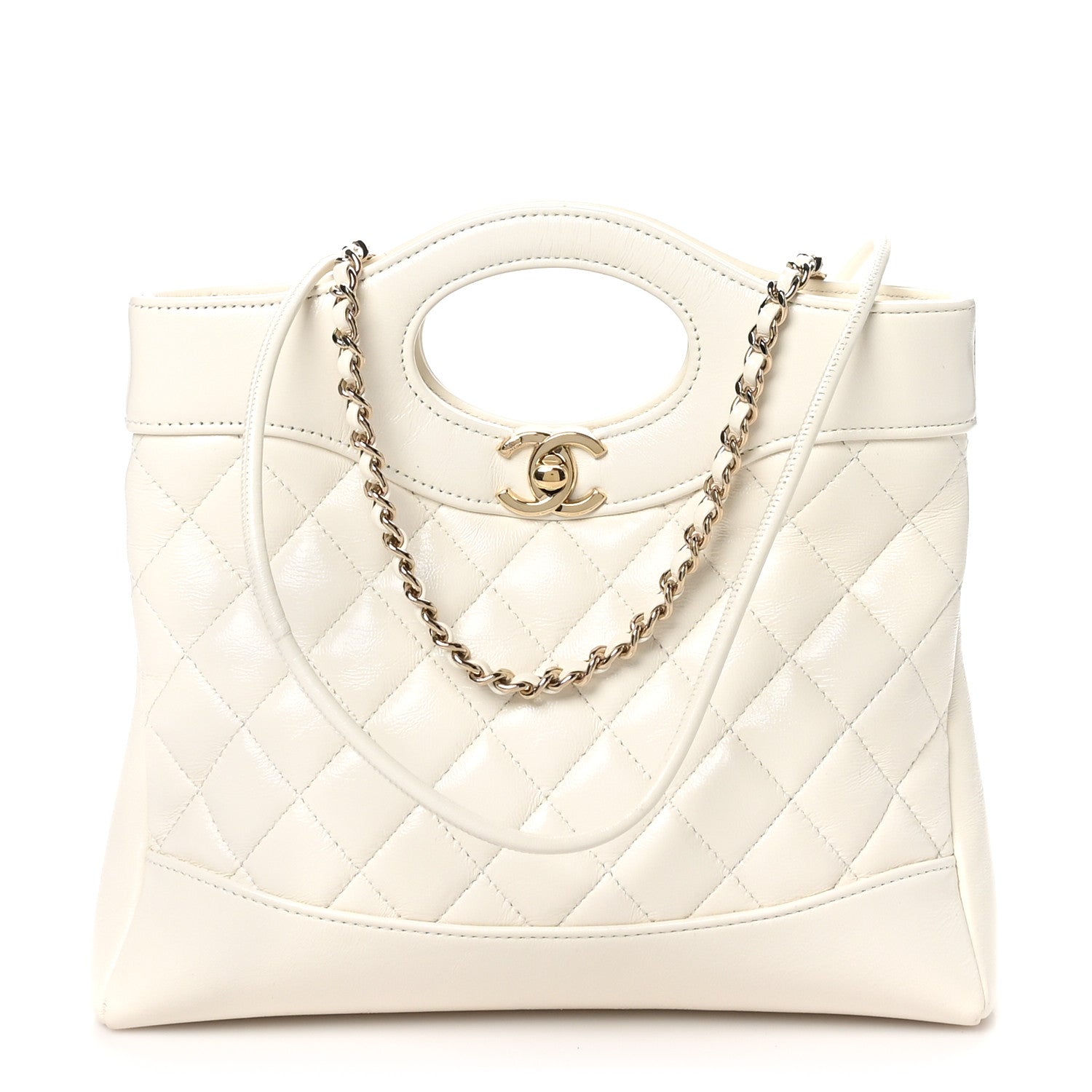 Shiny Lambskin Quilted Mini 31 Shopping Bag White