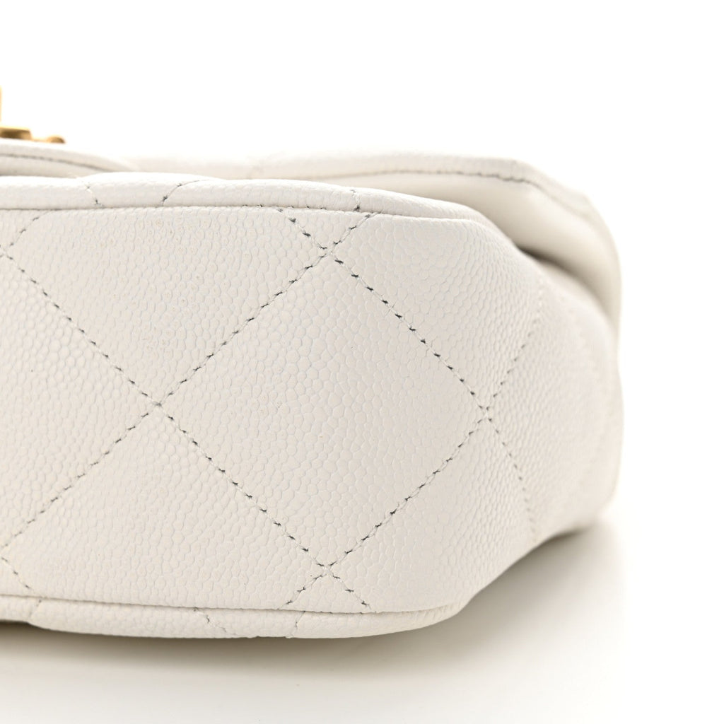 Caviar Quilted Mini Sweetheart Flap White