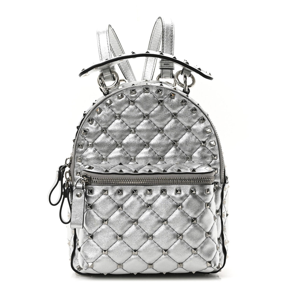 Metallic Nappa Mini Rockstud Spike Backpack Silver