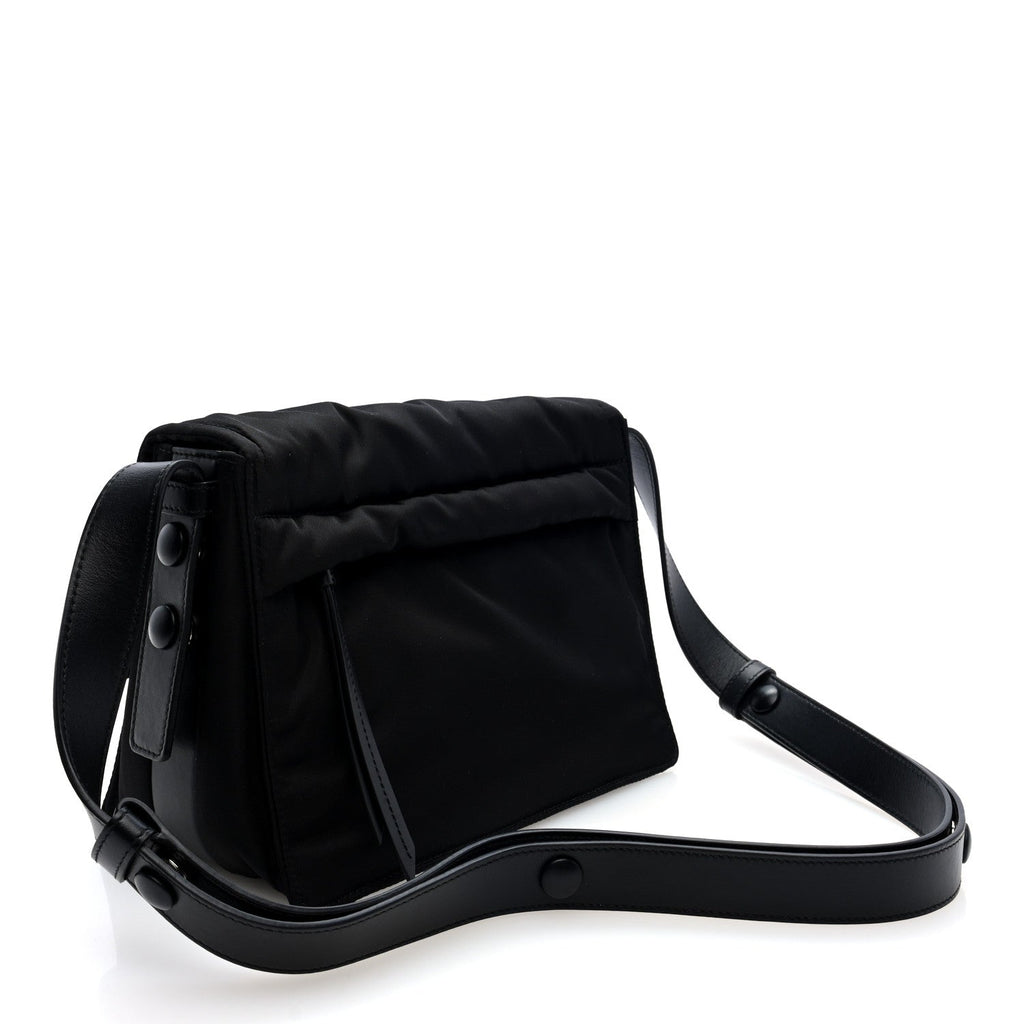 Re-Nylon Vitello Padded Small Flap Shoulder Bag Black