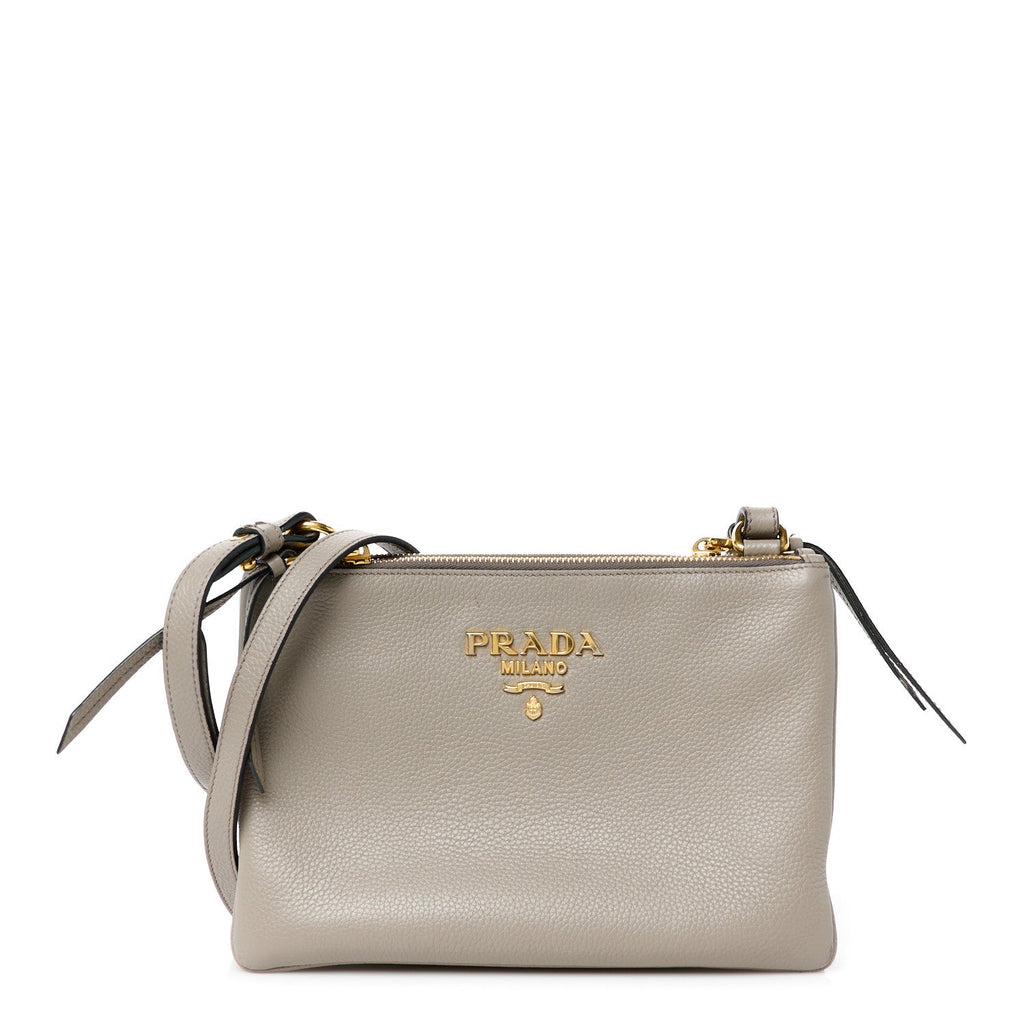Vitello Phenix Double Zip Crossbody Bag Argilla