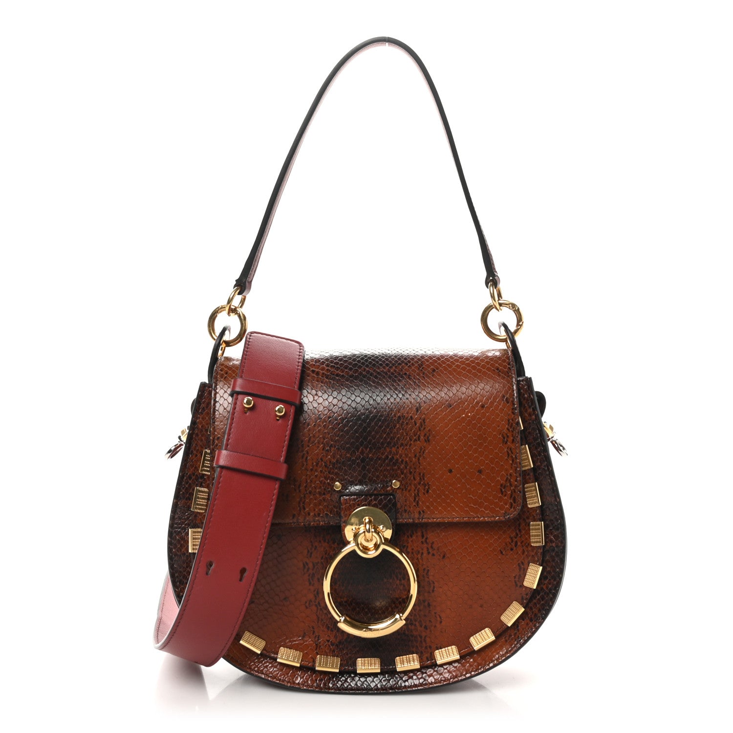 Calfskin Watersnake Embossed Large Tess Bag Red Black