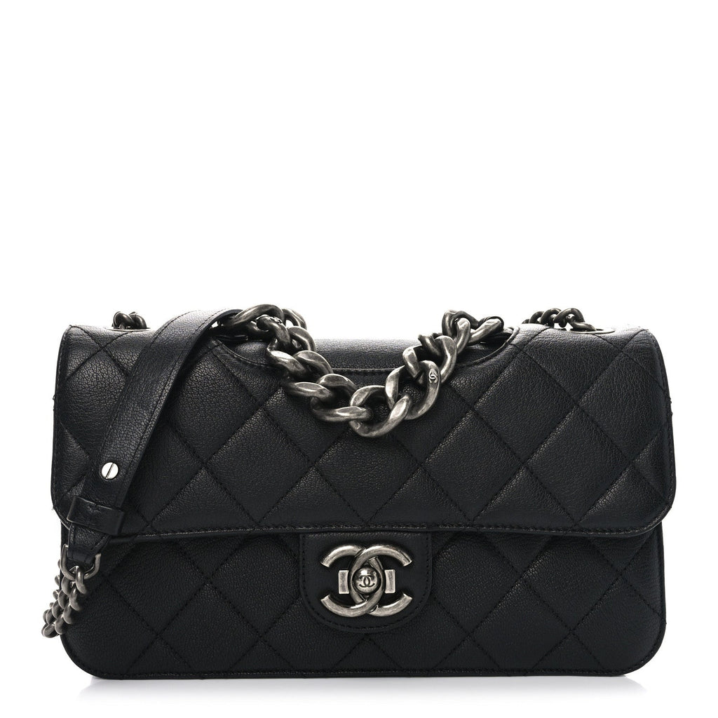 Goatskin Quilted Medium Perfect Edge Flap Black
