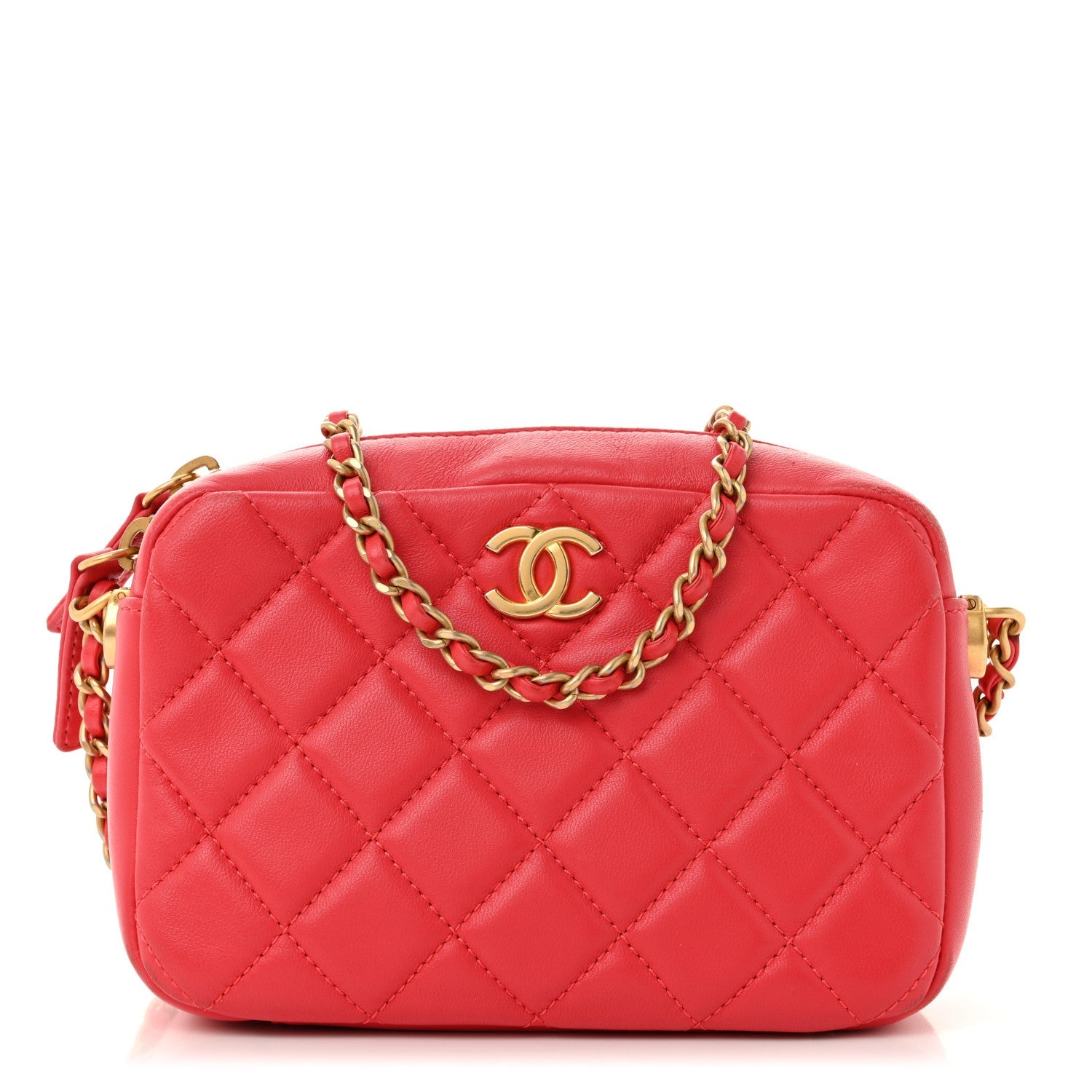 Lambskin Quilted CC Pearl Crush Camera Case Red