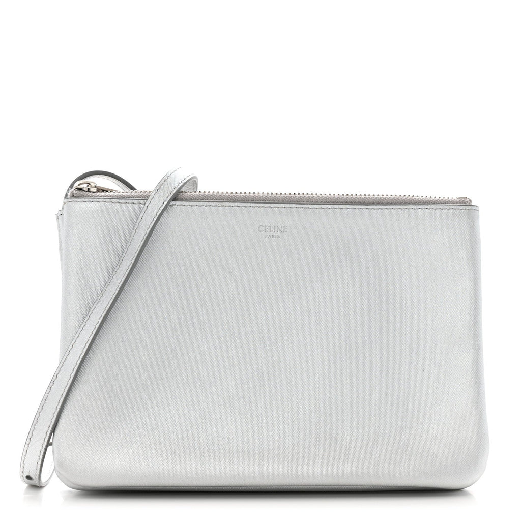 Metallic Lambskin Small Trio Crossbody Bag Silver